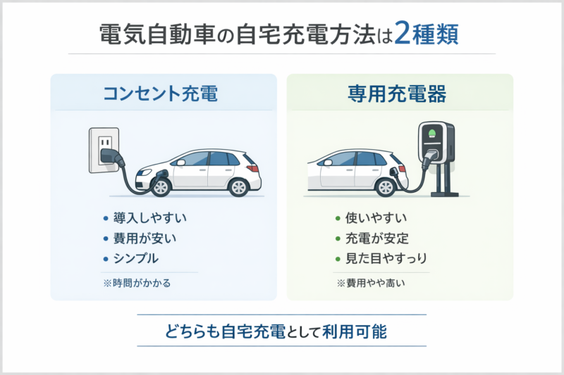 電気自動車の充電方法の図解