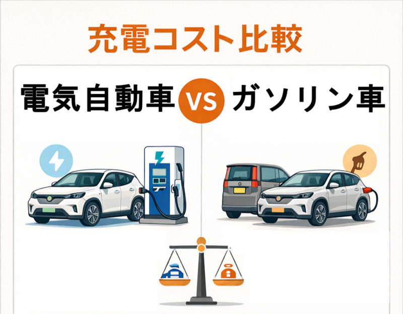 電気自動車 充電のコスト比較イメージ