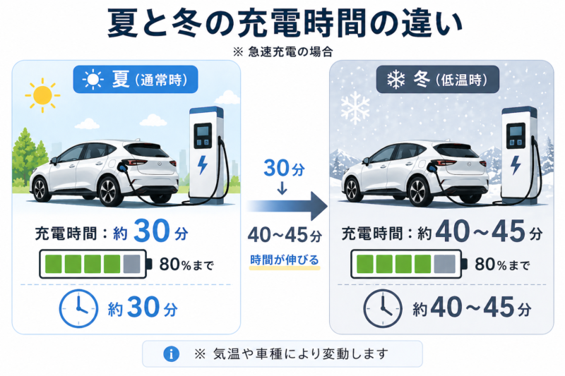 夏と冬の充電時間の違い