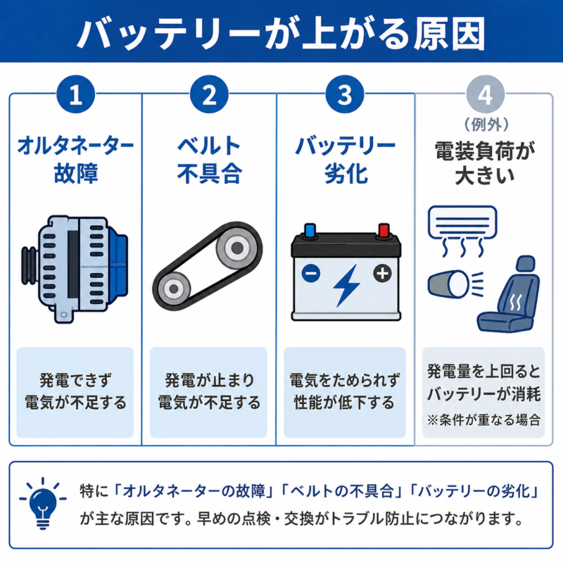 バッテリーがあがる原因