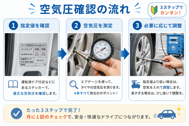 タイヤ空気圧確認の流れ図