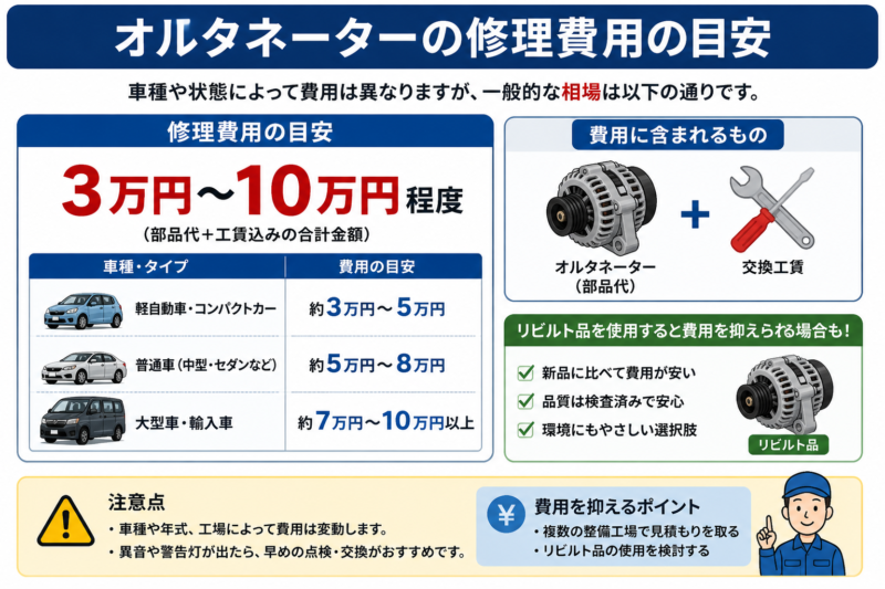 オルタネーター交換時の修理費用
