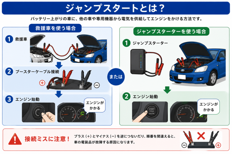 バッテリー上がり発生時の対処手順を示したフローチャート