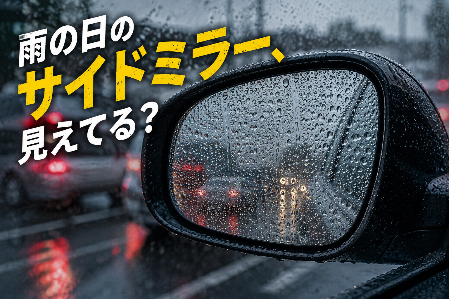 雨の日に水滴が付着して見えにくくなった車のサイドミラー